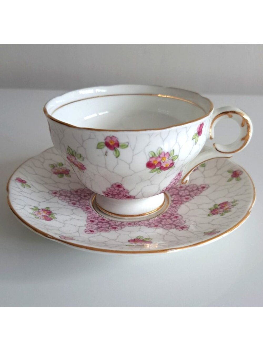 Adderley Teacup Saucer Set England Floral Gold Trim Collectible Vintage